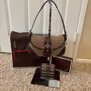 Y2K Vintage Coach Monogram Shoulder Bag with Matching Compact Wallet